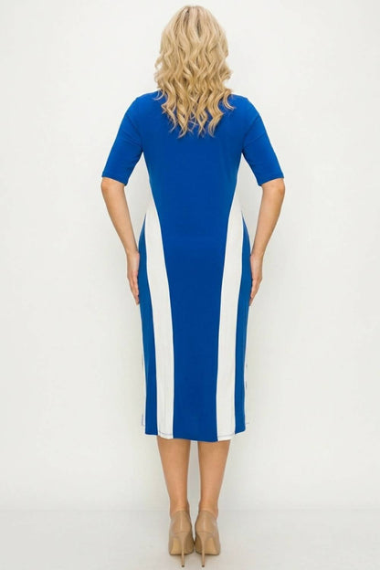Short Sleeve Side Stripe Detail Midi Dress