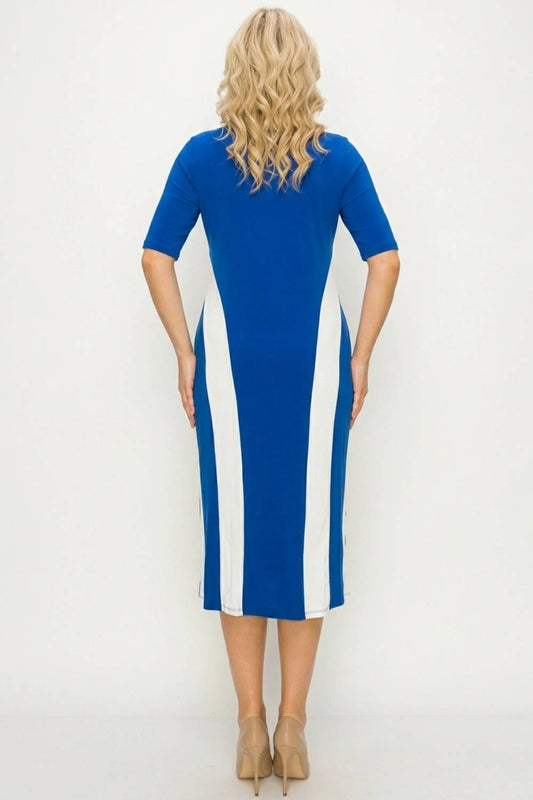 Short Sleeve Side Stripe Detail Midi Dress