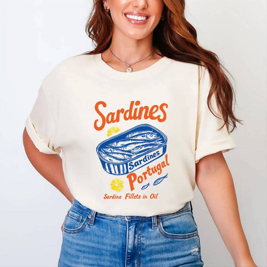 Illustrated Society Women's Sardines Portugal Graphic Tee in Ivory