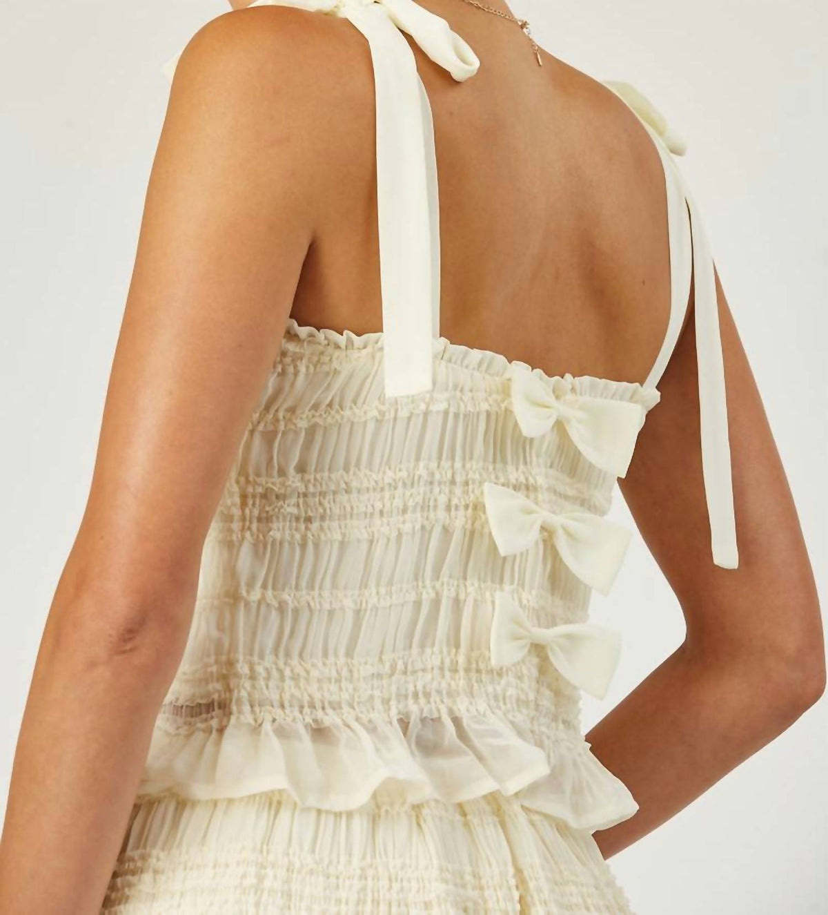 Camille Smocked Bow Design Tie Strap Peplum Top