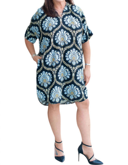 Print Ruffle V-Neck Dress