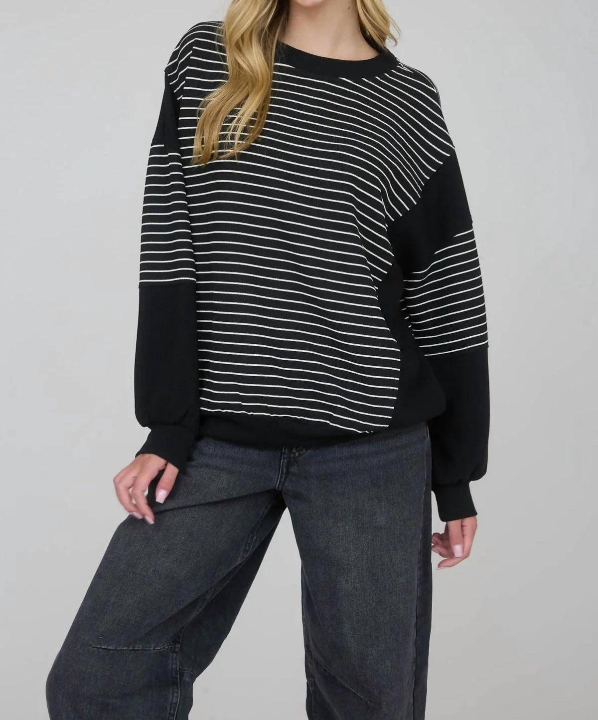Contrast Stripe Raw Edge Sweater