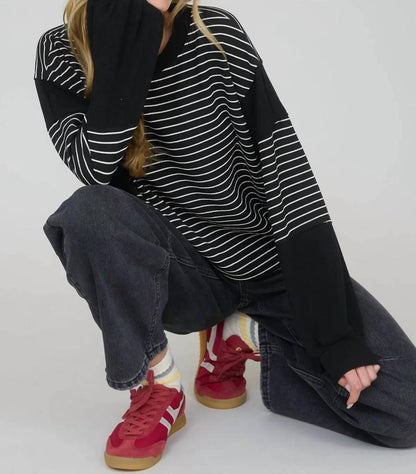 Contrast Stripe Raw Edge Sweater