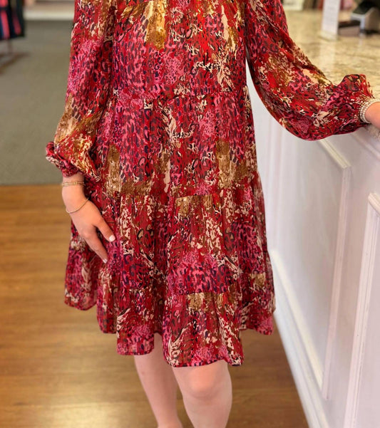 Jade & Joy Joy Women's Tiered Print Dress in Scarlett