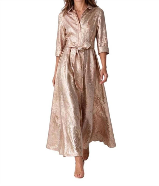 3/4 Sleeve Jacquard Maxi Shirtdress