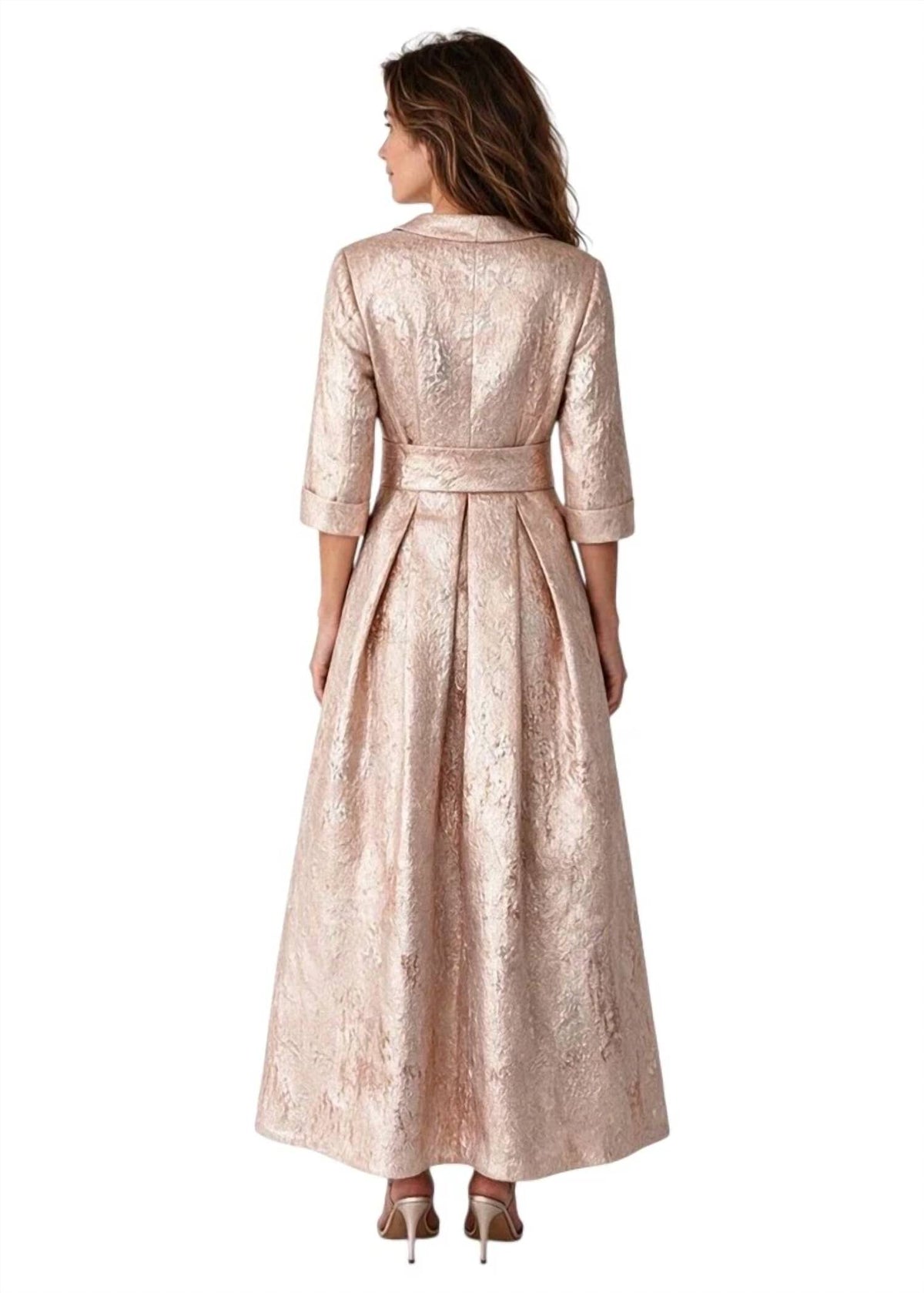 3/4 Sleeve Jacquard Maxi Shirtdress