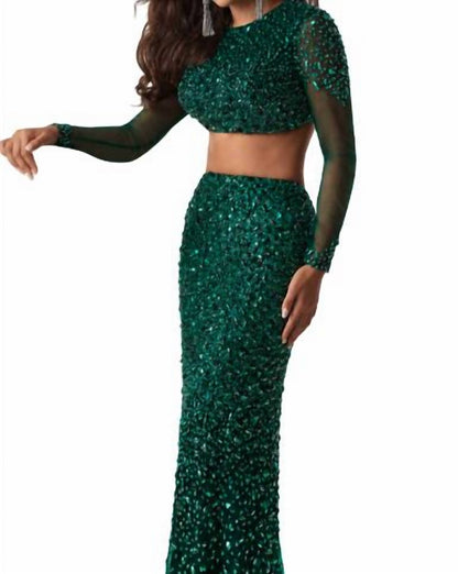 Long Sleeve Ornate Prom Maxi Skirt Set