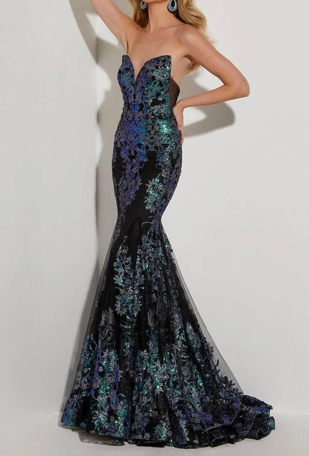 Sweetheart Floral Beaded Prom Dress