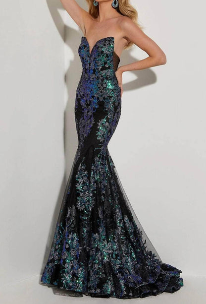 Sweetheart Floral Beaded Prom Dress