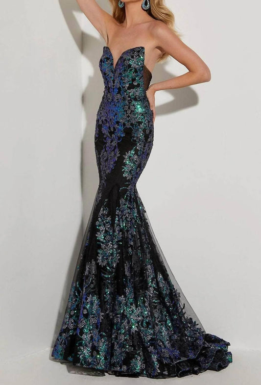 Sweetheart Floral Beaded Prom Dress