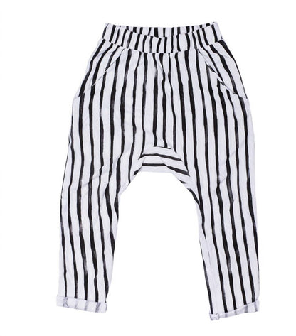 JOAHLOVE Kids Emilio Vertical Stripe Harem Pants in Black and White