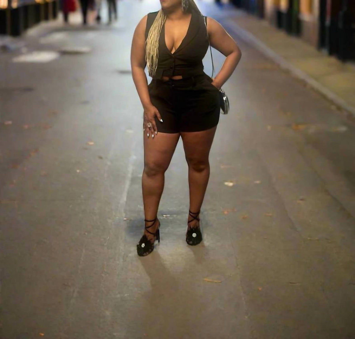 Midnight Chic Sleeveless V-neck Top And Short Set