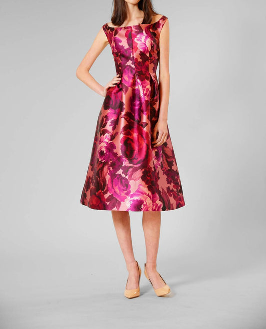 Floral Boat Neck A-line Evening Dress