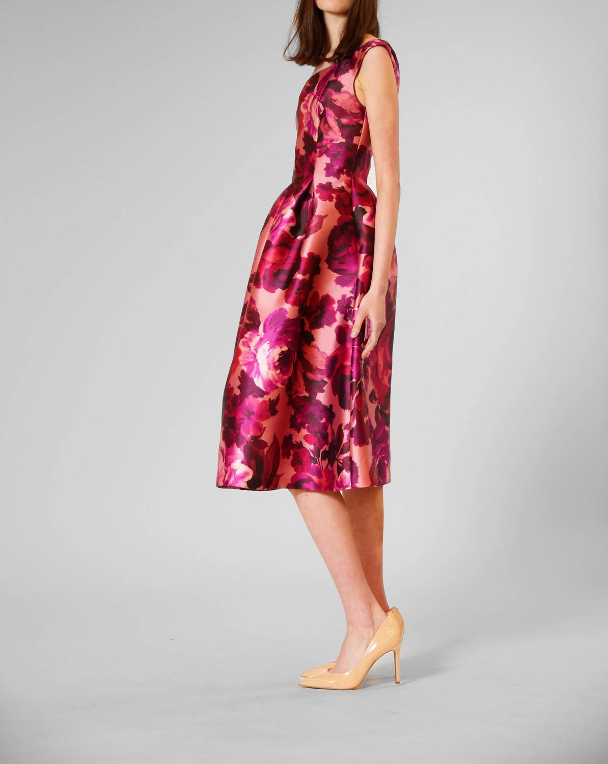 Floral Boat Neck A-line Evening Dress