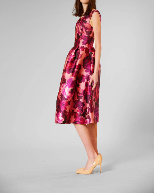 Floral Boat Neck A-line Evening Dress
