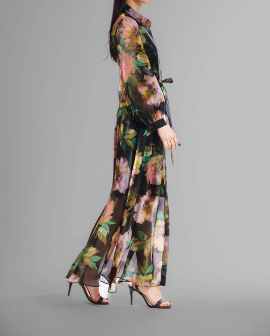 Long Sleeve Floral Organza Shirt Gown