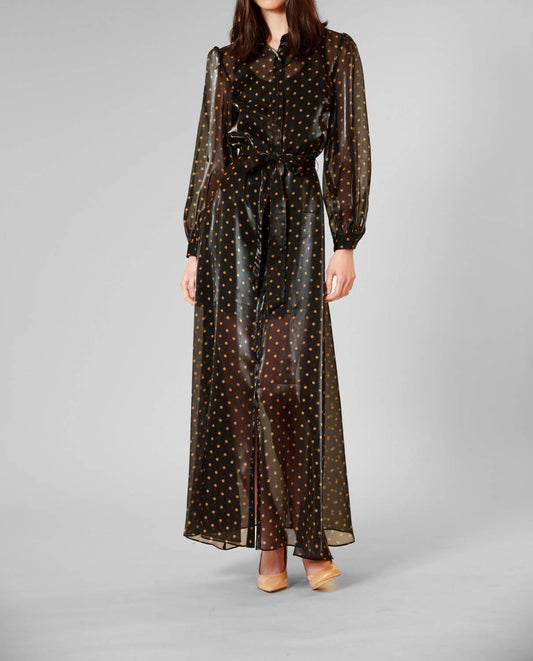 Long Sleeve Polka Dot Organza Gown