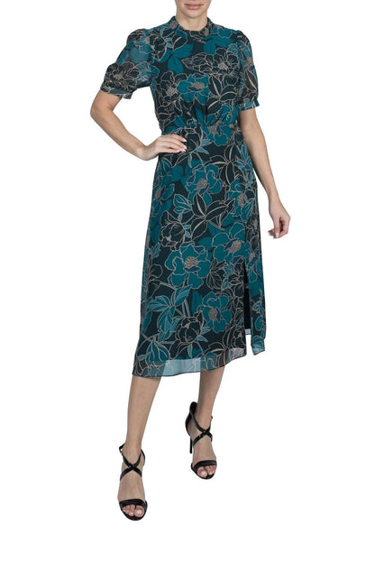 Mock Neck Balloon Sleeve Midi Dress