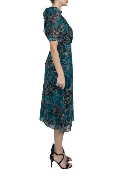Mock Neck Balloon Sleeve Midi Dress