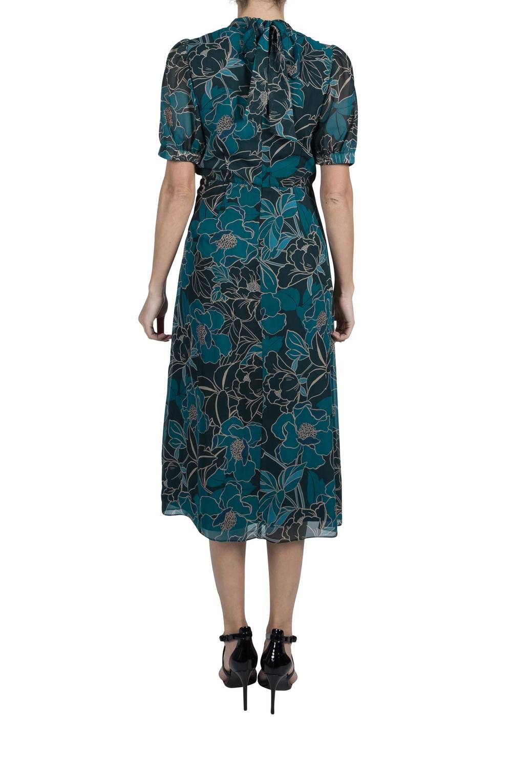 Mock Neck Balloon Sleeve Midi Dress