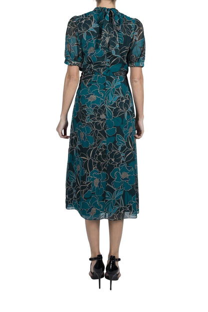 Mock Neck Balloon Sleeve Midi Dress