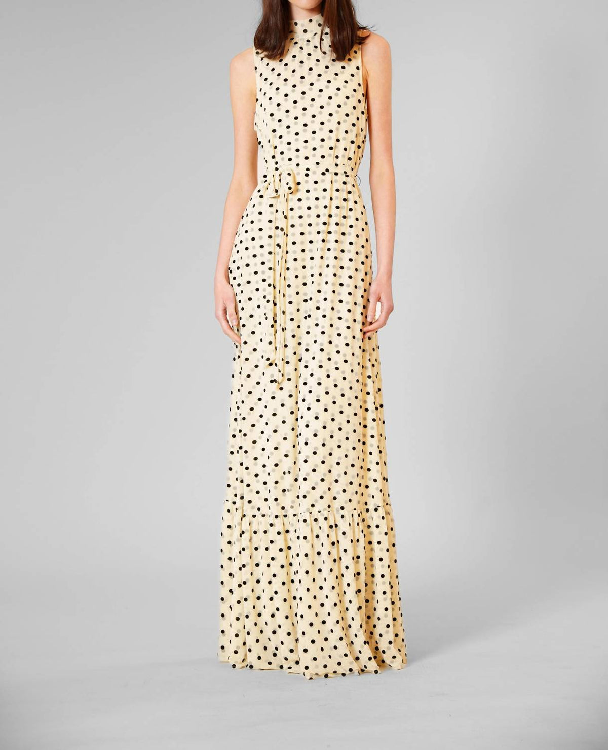 Polka Dot Mesh Overlay Gown With Sash