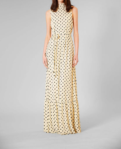 Polka Dot Mesh Overlay Gown With Sash