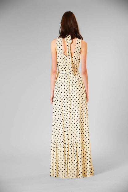 Polka Dot Mesh Overlay Gown With Sash