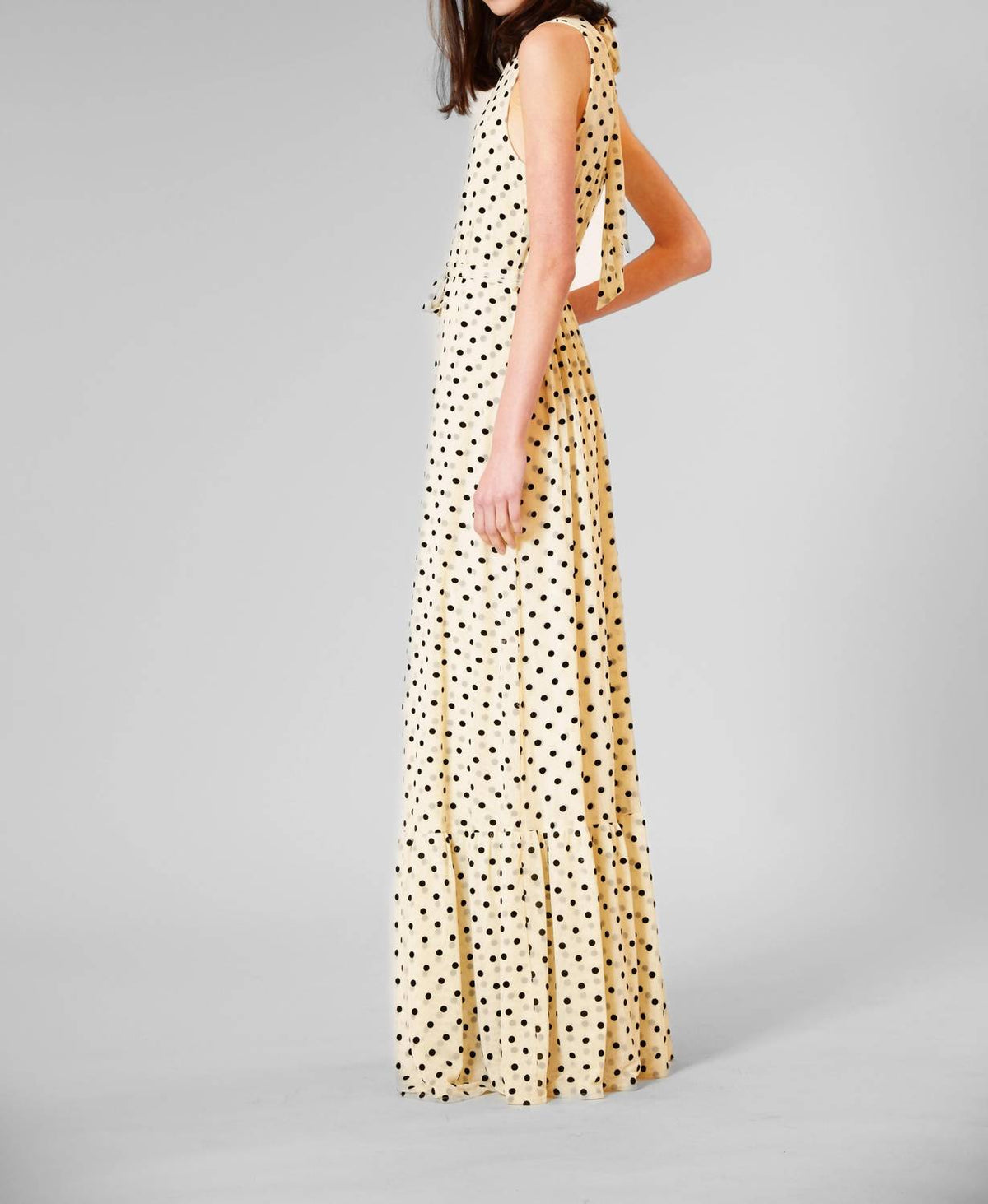 Polka Dot Mesh Overlay Gown With Sash