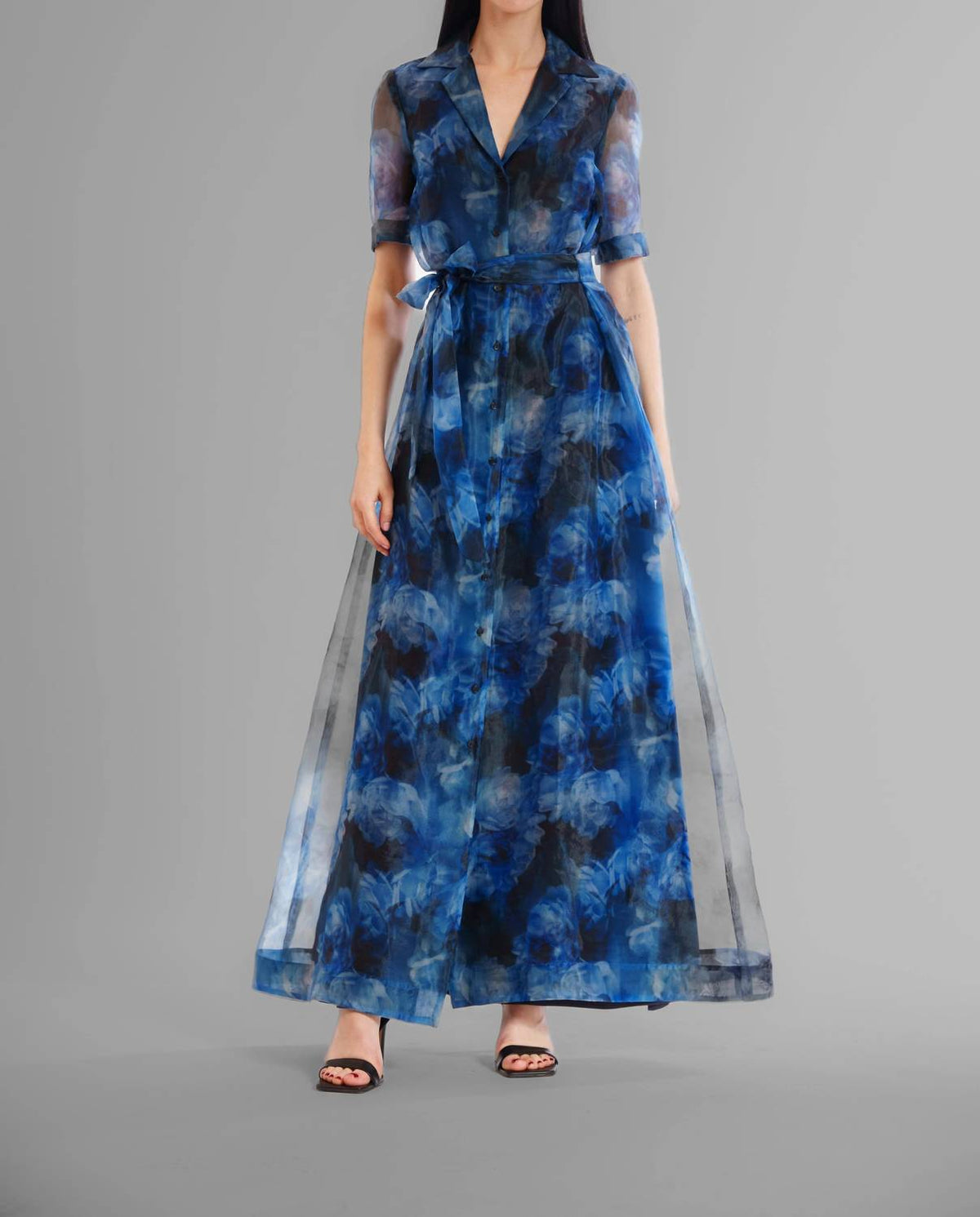 Printed Organza Shirt Dress