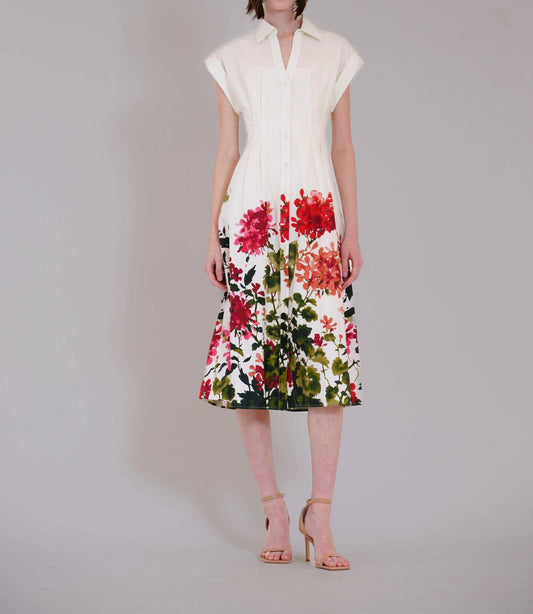 Short Sleeve V-neck Printed Midi Shirt Dress