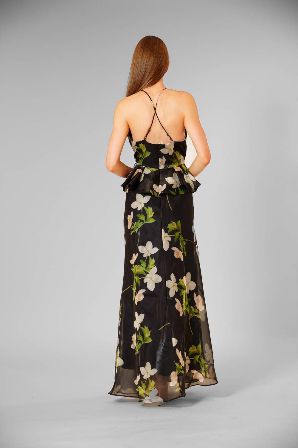 Sleeveless Organza Rosette Detail Gown