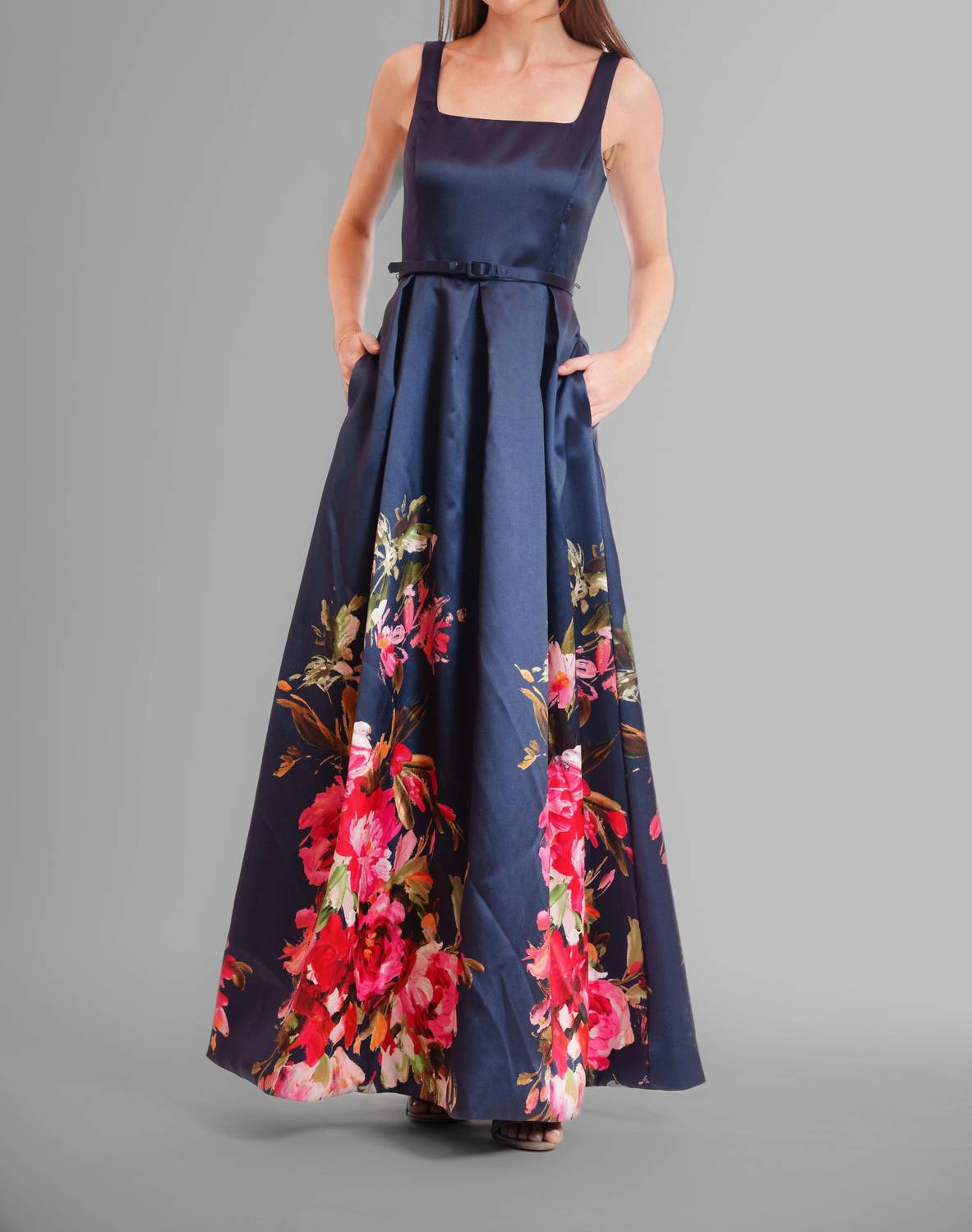 Square Neck Floral Gown