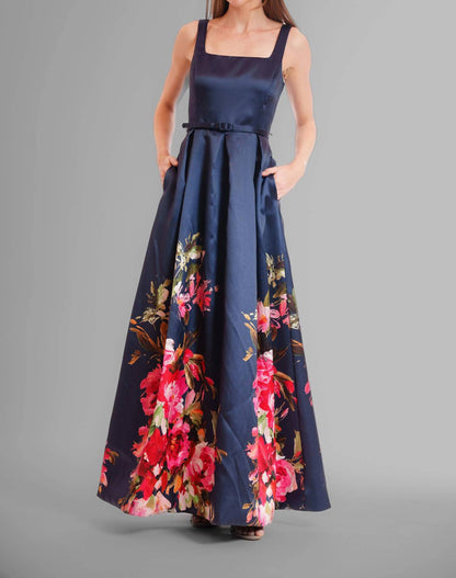 Square Neck Floral Gown