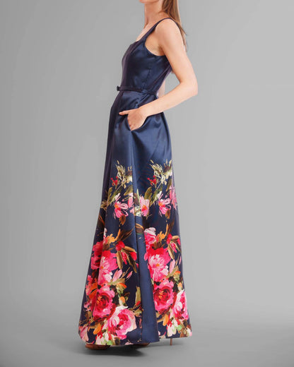 Square Neck Floral Gown