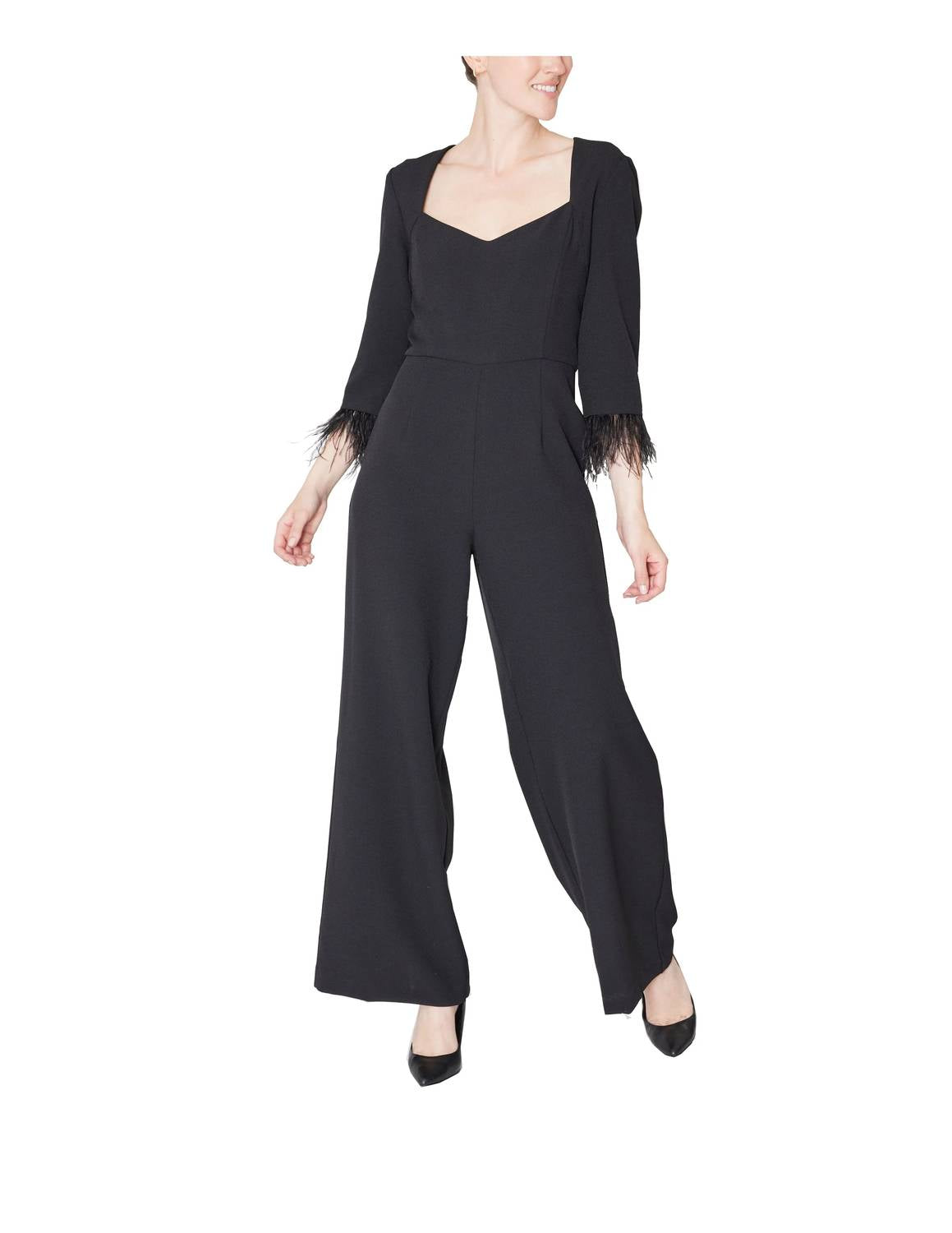 Three-quarter Sleeve Crepe Wide-leg Jumpsuit
