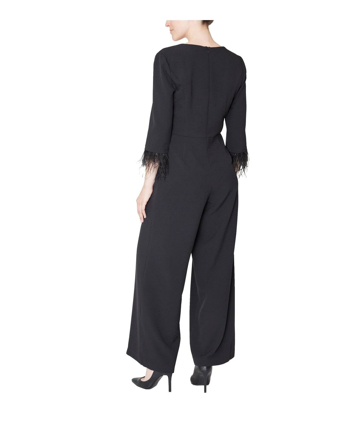 Three-quarter Sleeve Crepe Wide-leg Jumpsuit