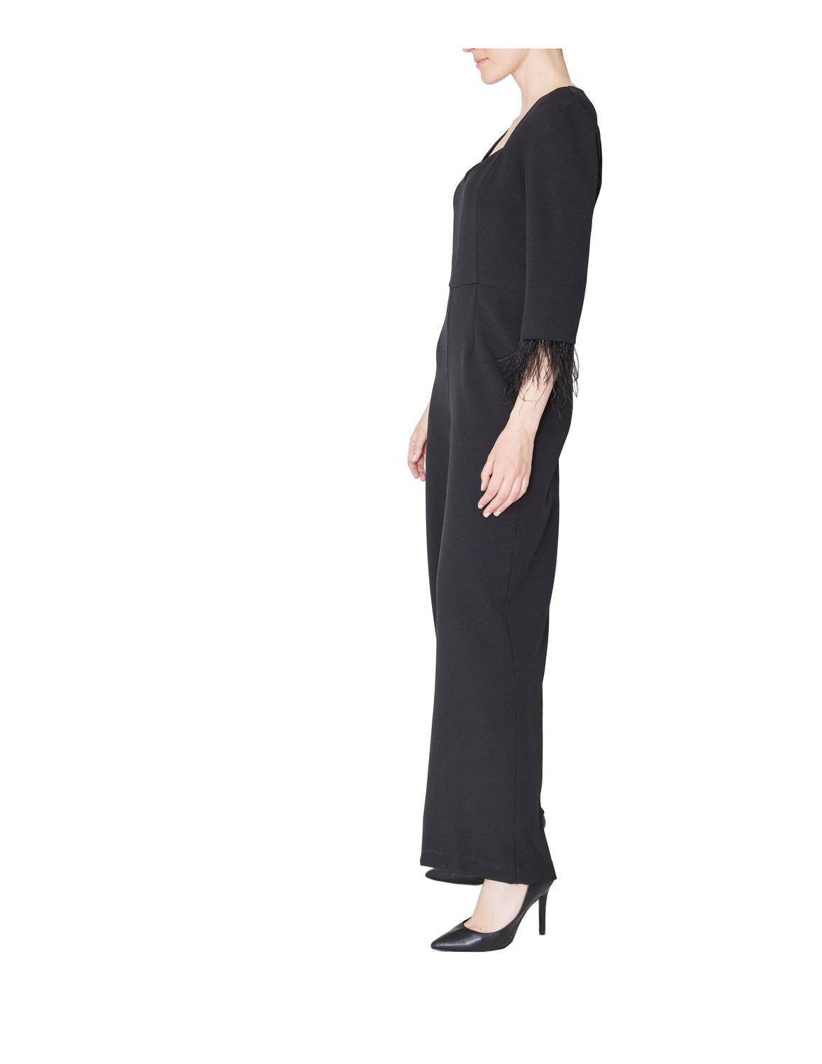 Three-quarter Sleeve Crepe Wide-leg Jumpsuit