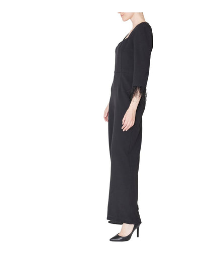 Three-quarter Sleeve Crepe Wide-leg Jumpsuit