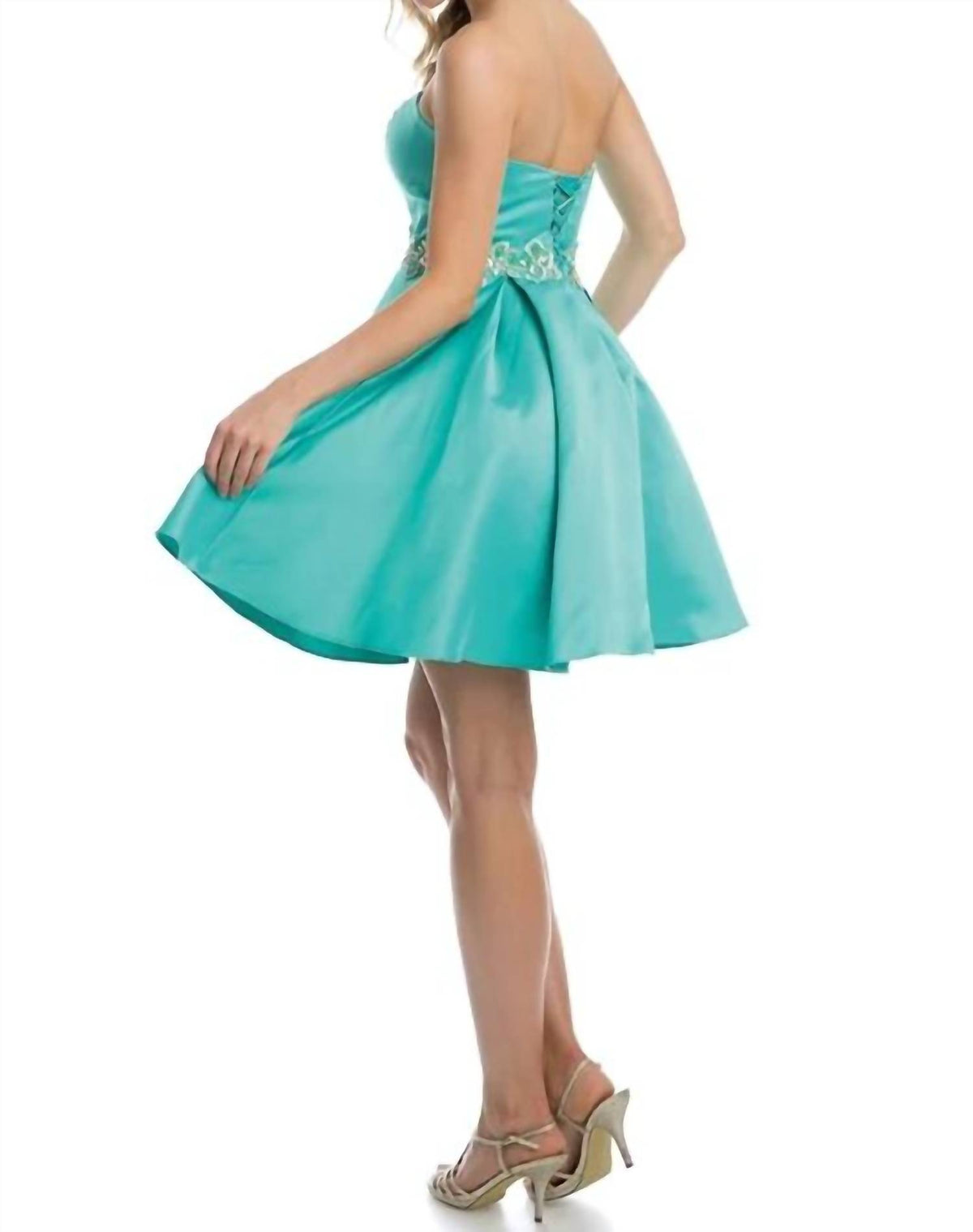 Beaded Applique and Pockets Short Dress