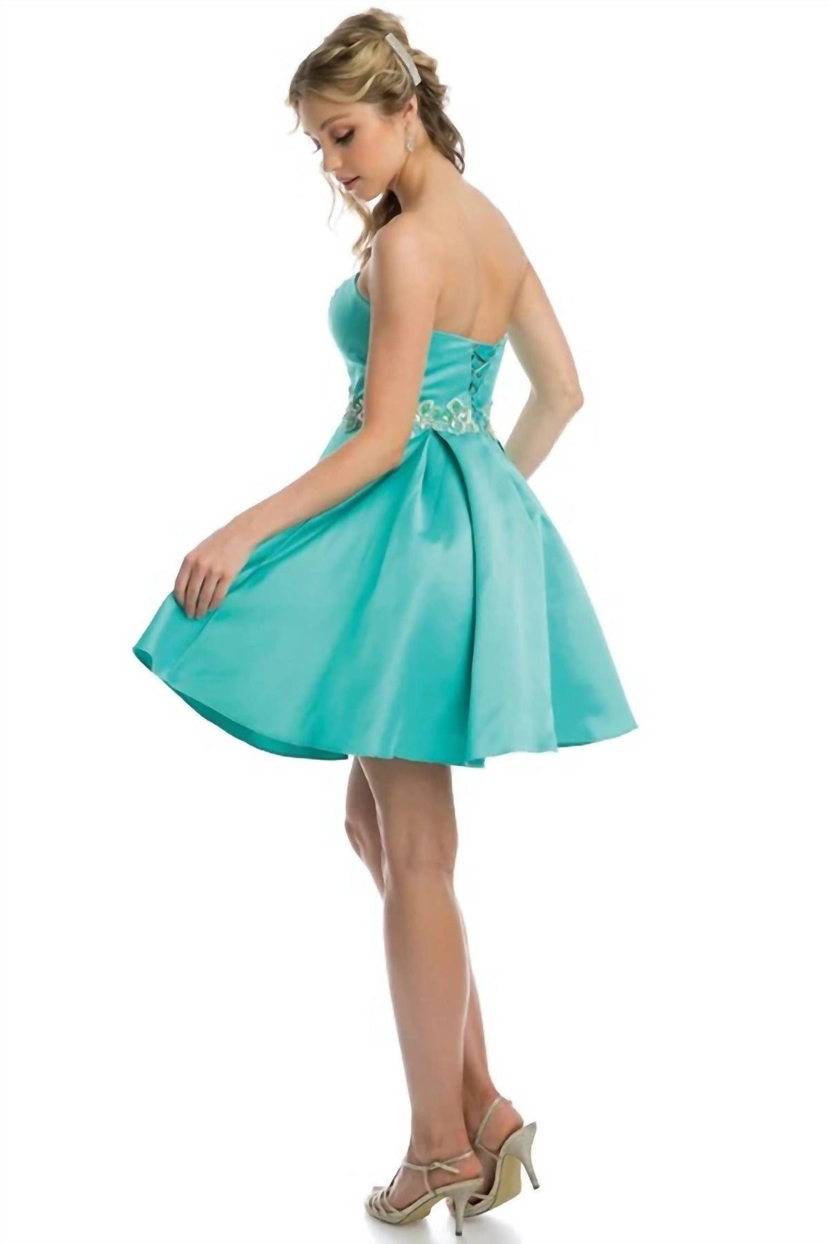 Beaded Applique and Pockets Short Dress