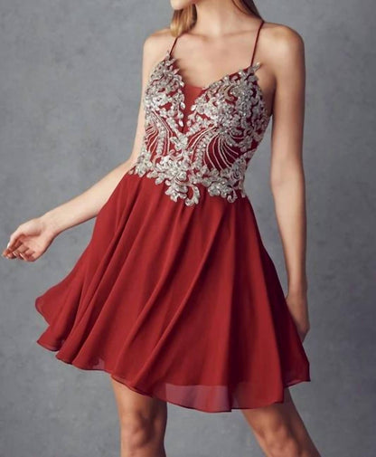 Rhinestone Embellished Chiffon Short Dress