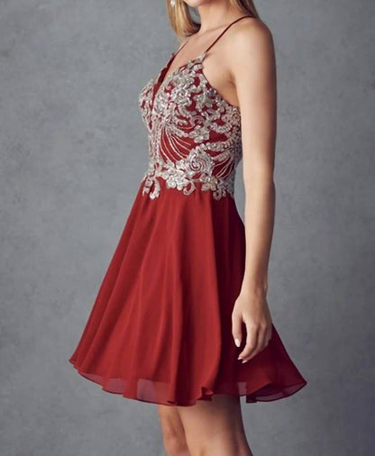 Rhinestone Embellished Chiffon Short Dress