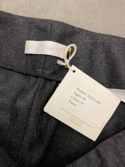 CHARCOAL FLAT FRONT SIDE ZIP WOOL PANT