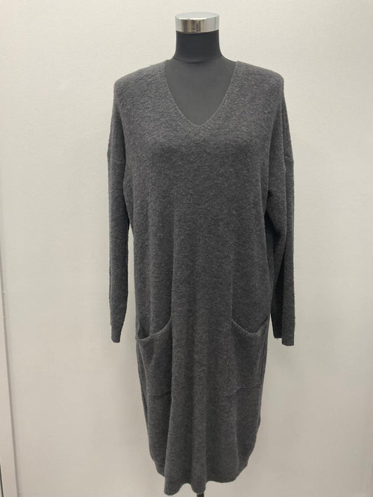 CHARCOAL V NECK WOOL DRESS