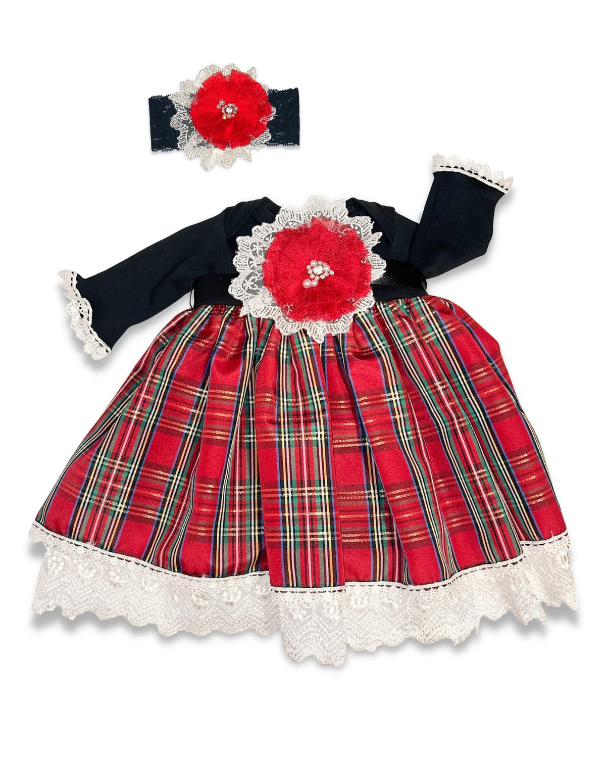 Girl's Long Sleeve With Plaid Bottom Dress