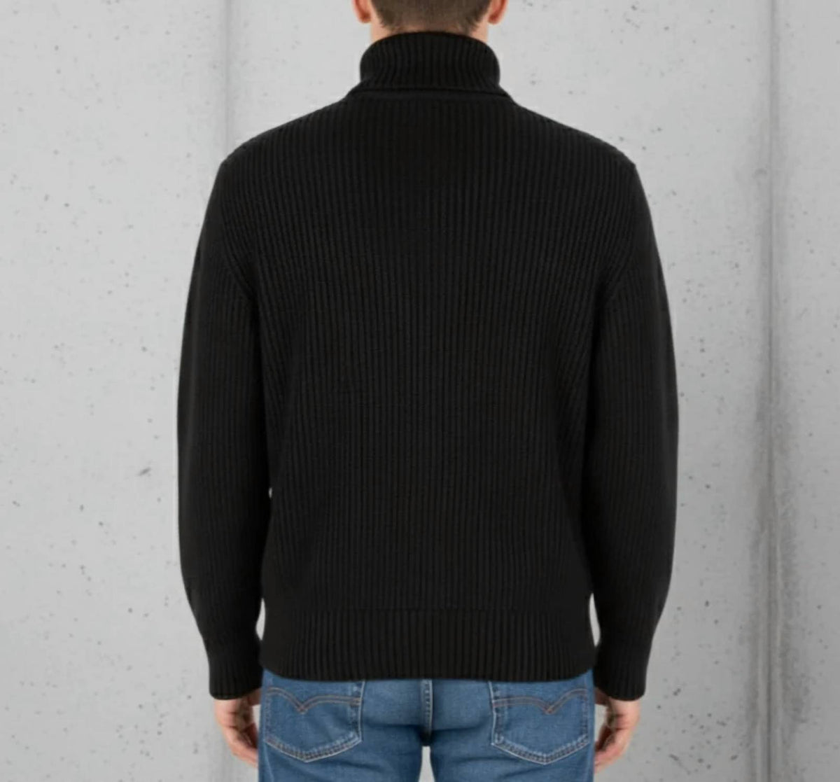 Kinetix Men's Newport Zip Long Sleeve Sweater in Raven Black With Steel Gray Interior Collar - view 2