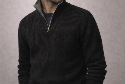 Kinetix Men's Newport Zip Long Sleeve Sweater in Raven Black With Steel Gray Interior Collar - view 3