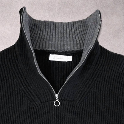 Kinetix Men's Newport Zip Long Sleeve Sweater in Raven Black With Steel Gray Interior Collar - view 4