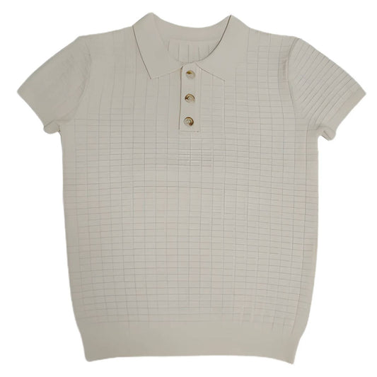 Kid's Textured Grid Short-sleeve Sweater Polo